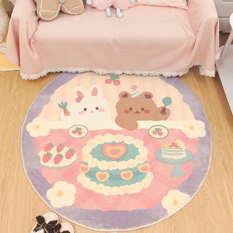 귀여운 토끼 곰 케이크 프린트 라운드 러그 부드러운 미 - Commercial Printing Format 리뷰 및 가격